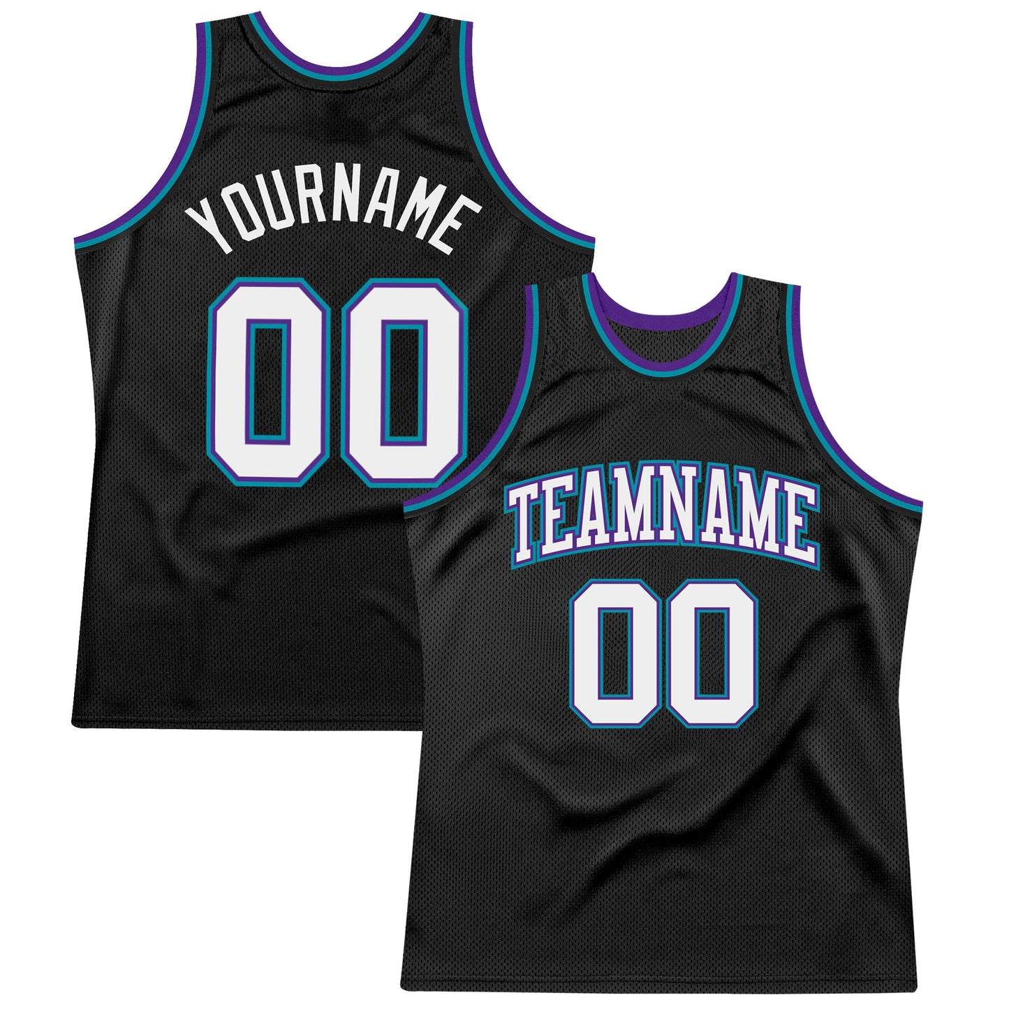 Custom Black White Purple-Teal Authentic Throwback Basketball Jersey - Main View