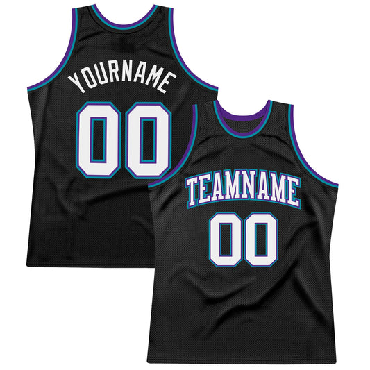 Custom Black White Purple-Teal Authentic Throwback Basketball Jersey - Main View