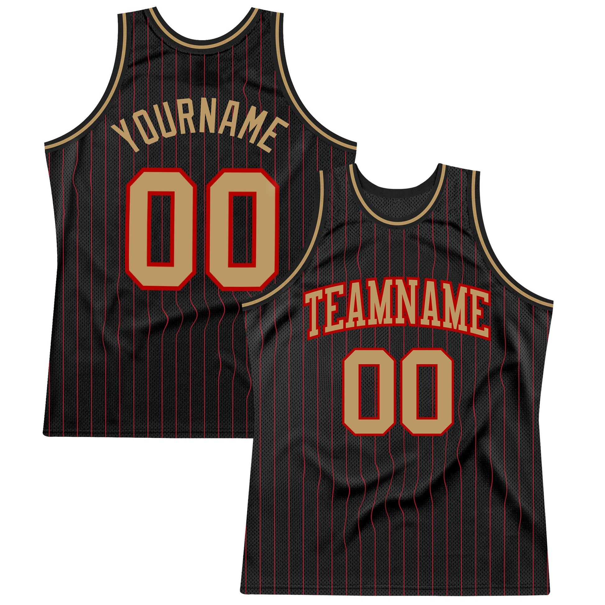 Custom Black Red Pinstripe Old Gold-Red Authentic Basketball Jersey - Main View
