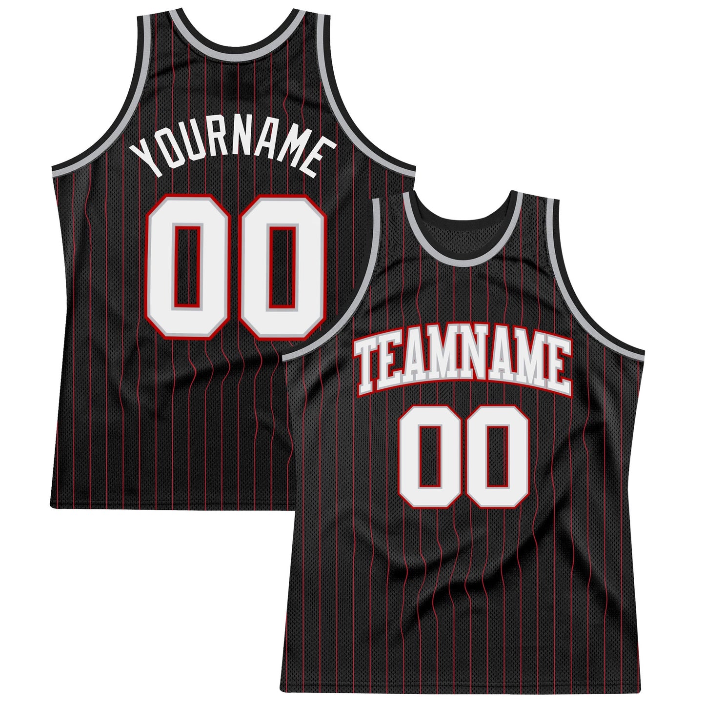 Custom Black Red Pinstripe White Gray-Red Authentic Basketball Jersey - Main View