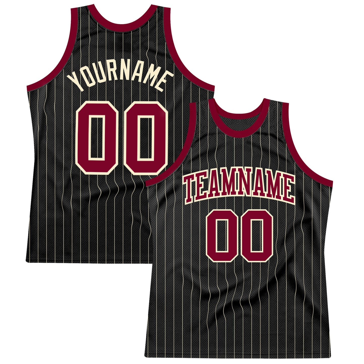 Custom Black Cream Pinstripe Maroon-Cream Authentic Basketball Jersey - Main View