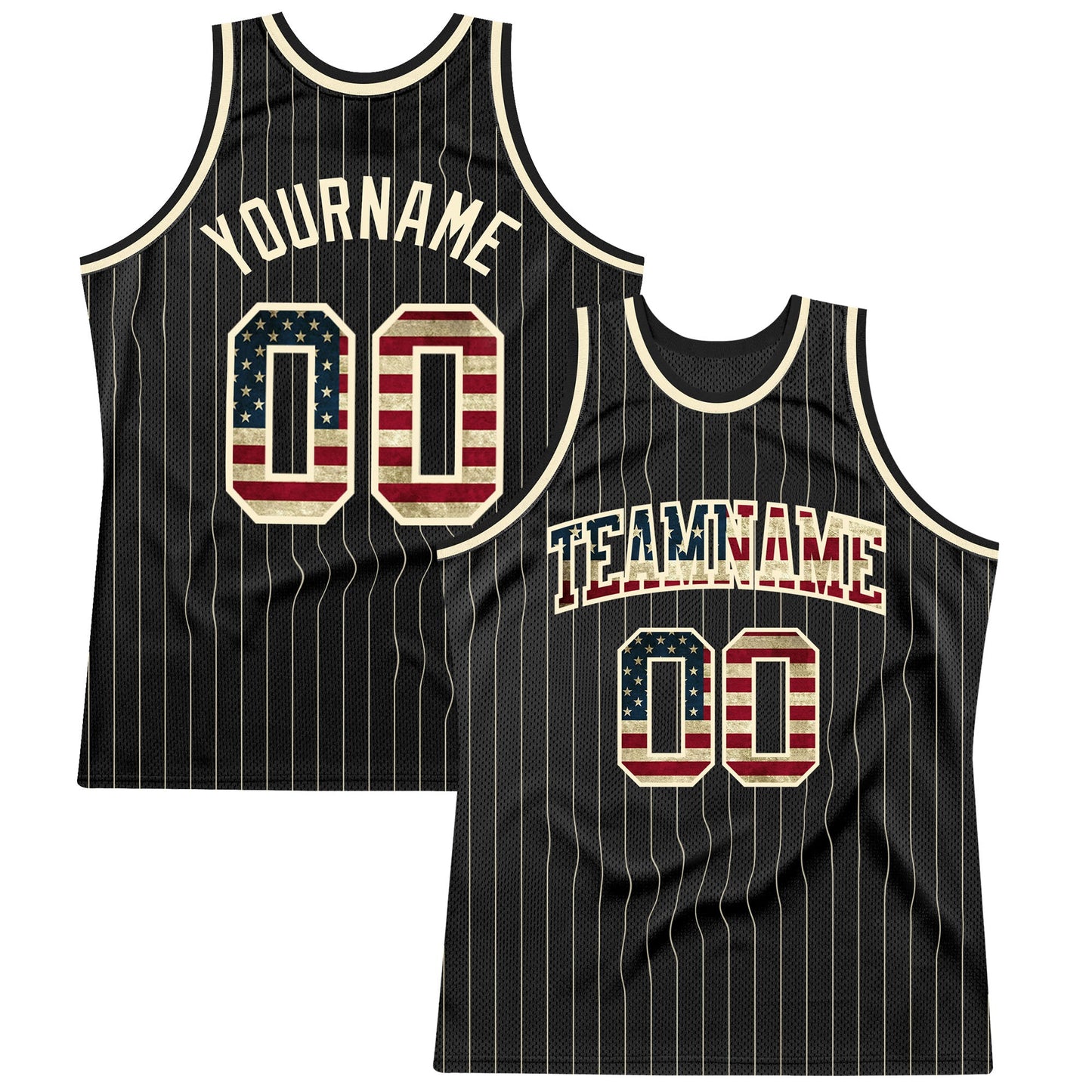 Custom Black Cream Pinstripe Vintage USA Flag-Cream Authentic Basketball Jersey - Main View
