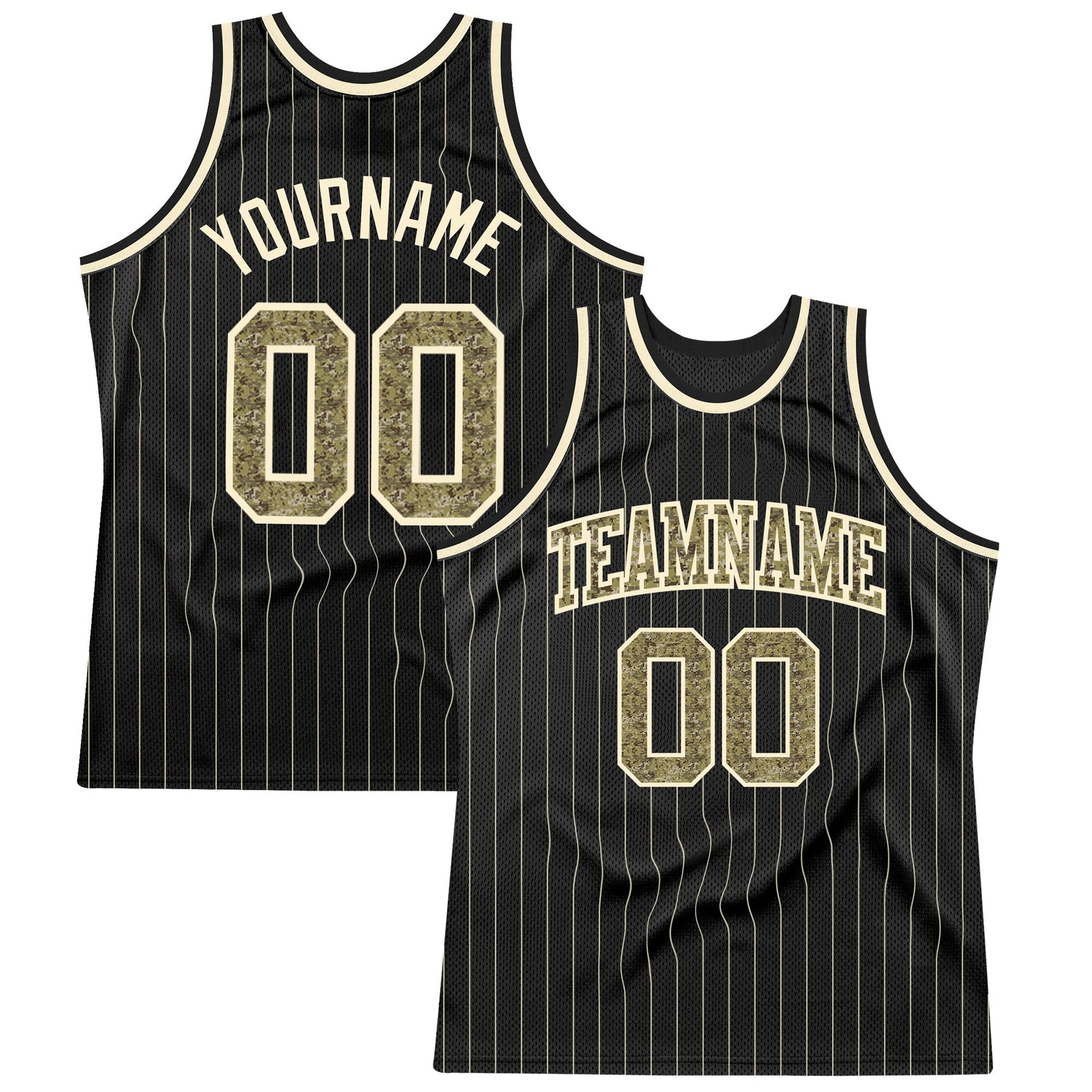 Custom Black Cream Pinstripe Camo-Cream Authentic Basketball Jersey - Main View