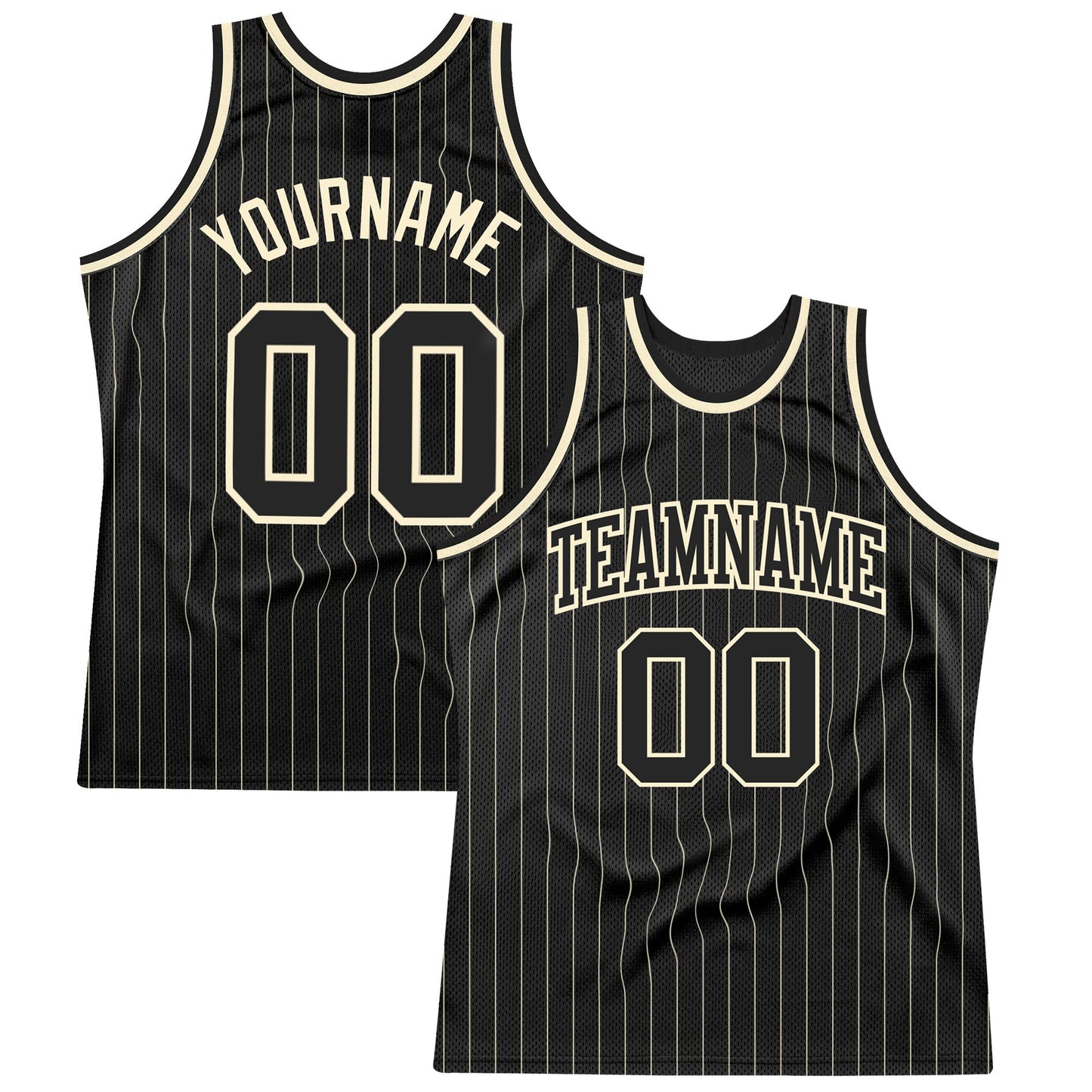 Custom Black Cream Pinstripe Black-Cream Authentic Basketball Jersey - Main View