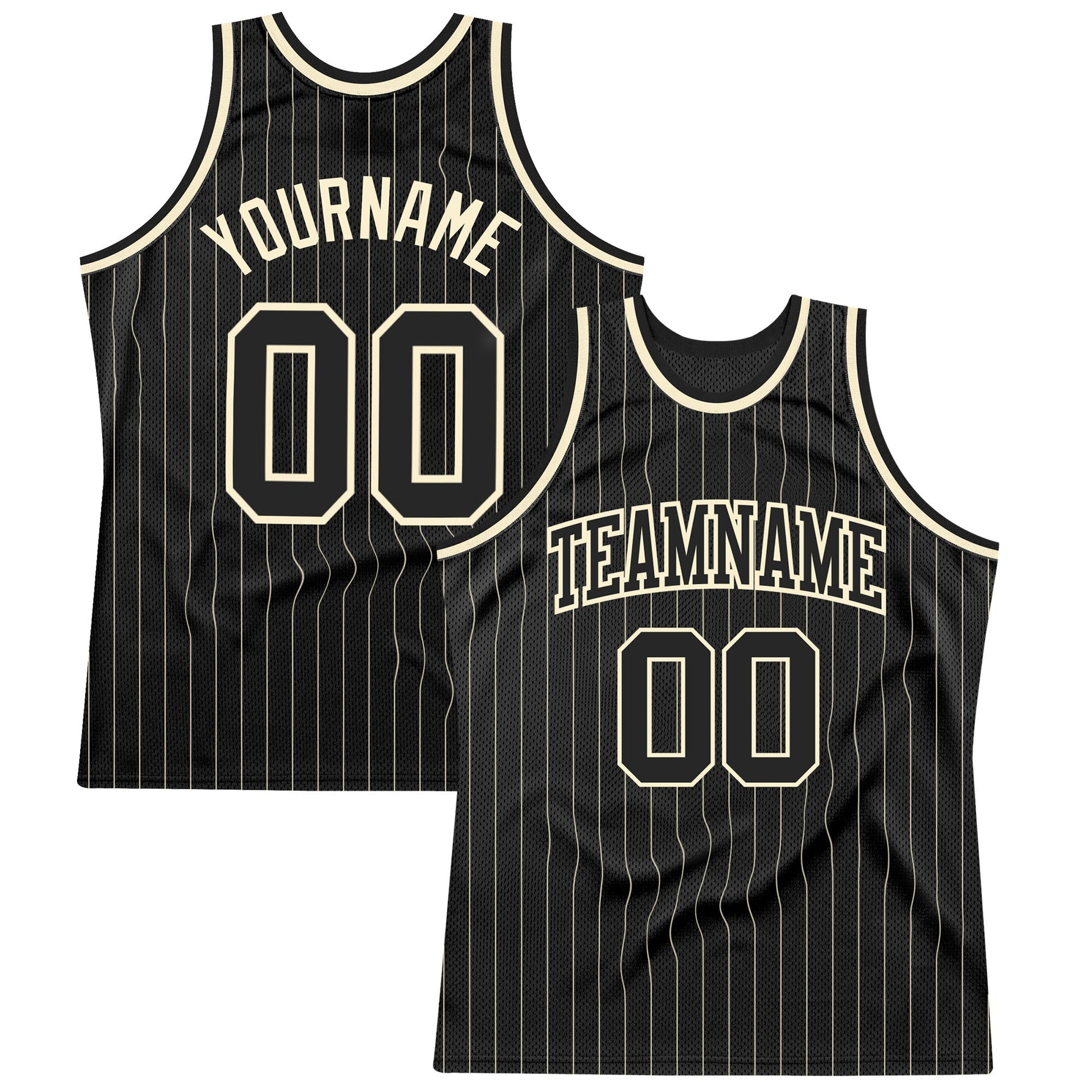 Custom Black Cream Pinstripe Black-Cream Authentic Basketball Jersey - Main View