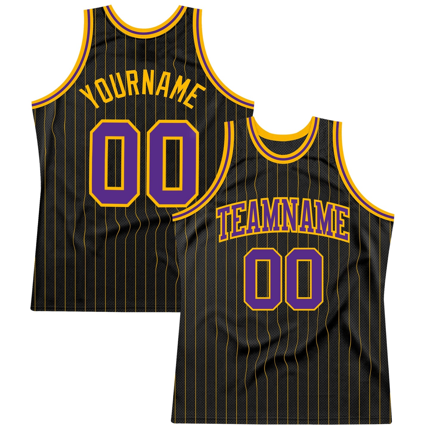 Custom Black Gold Pinstripe Purple-Gold Authentic Basketball Jersey - Main View