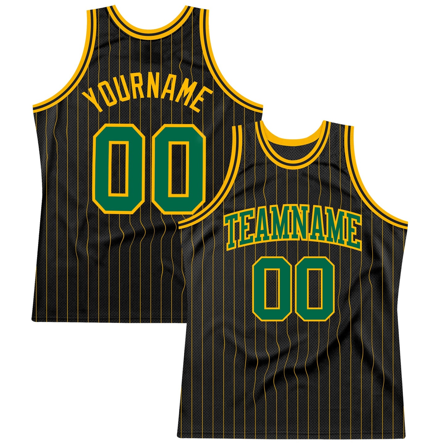 Custom Black Gold Pinstripe Kelly Green-Gold Authentic Basketball Jersey - Main View