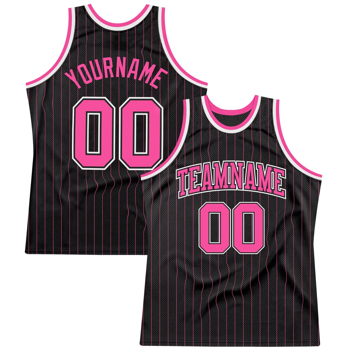 Custom Black Pink Pinstripe Pink-Black Authentic Basketball Jersey - Main View