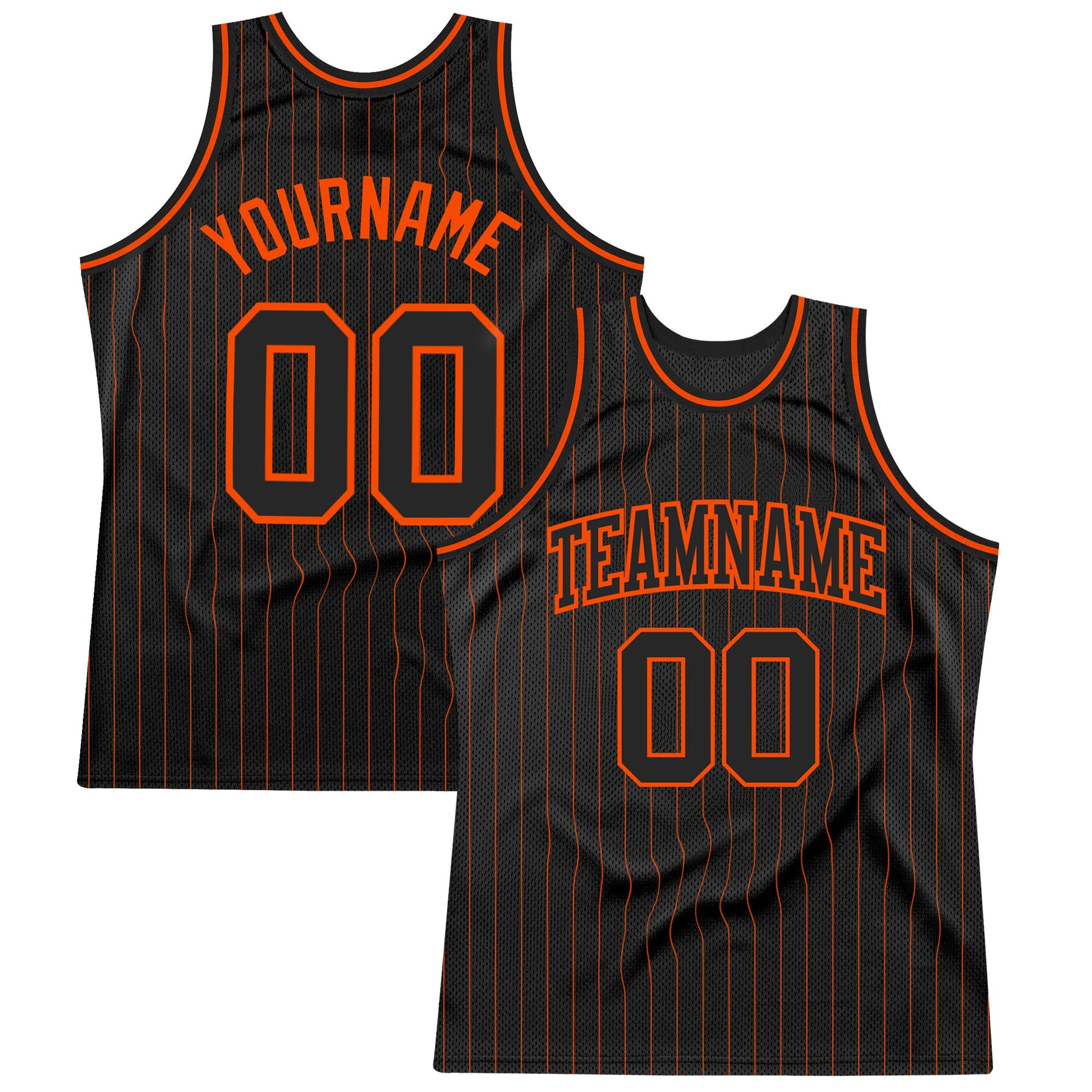 Custom Black Orange Pinstripe Black-Orange Authentic Basketball Jersey - Main View