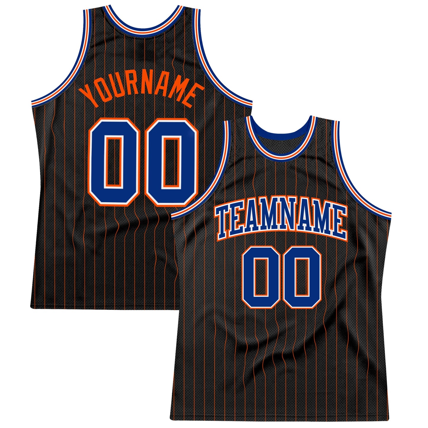 Custom Black Orange Pinstripe Royal-Orange Authentic Basketball Jersey - Main View