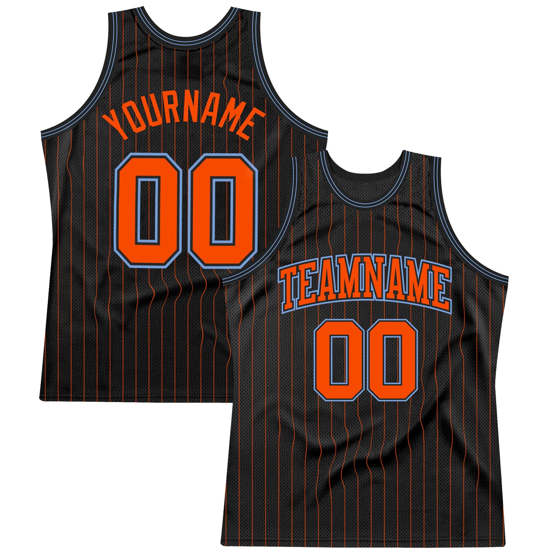 Custom Black Orange Pinstripe Orange-Light Blue Authentic Basketball Jersey - Main View