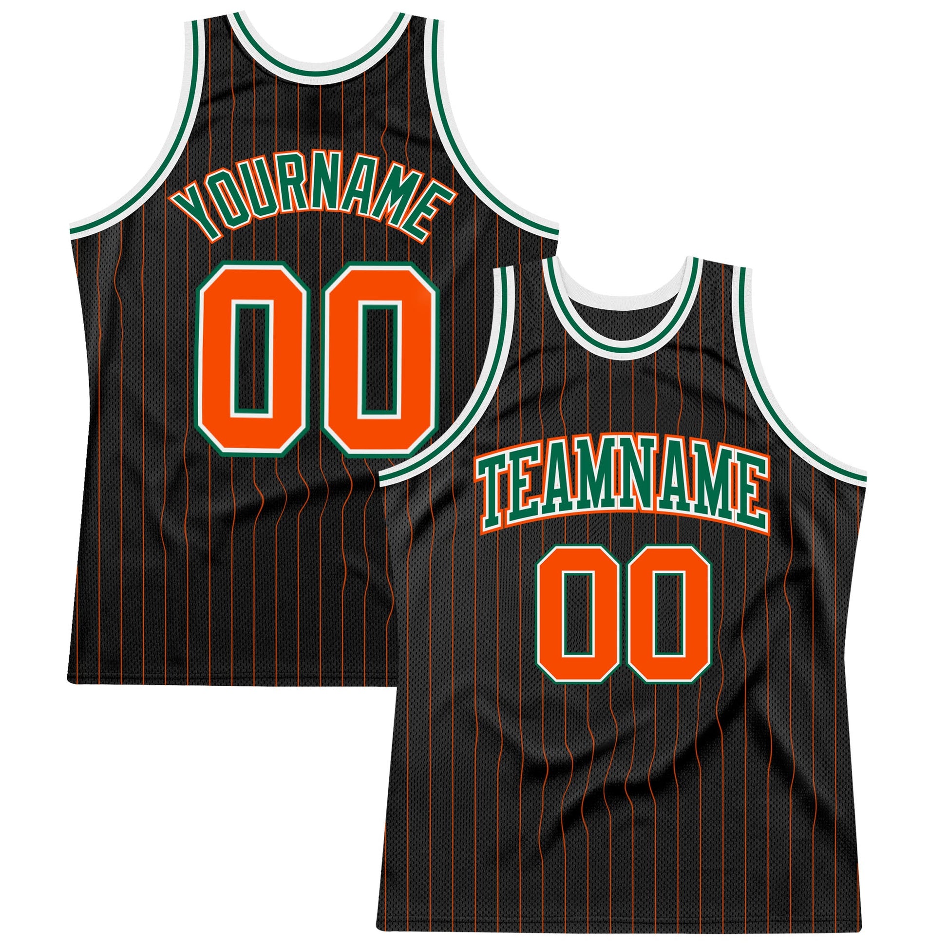 Custom Black Orange Pinstripe Orange-Kelly Green Authentic Basketball Jersey - Main View