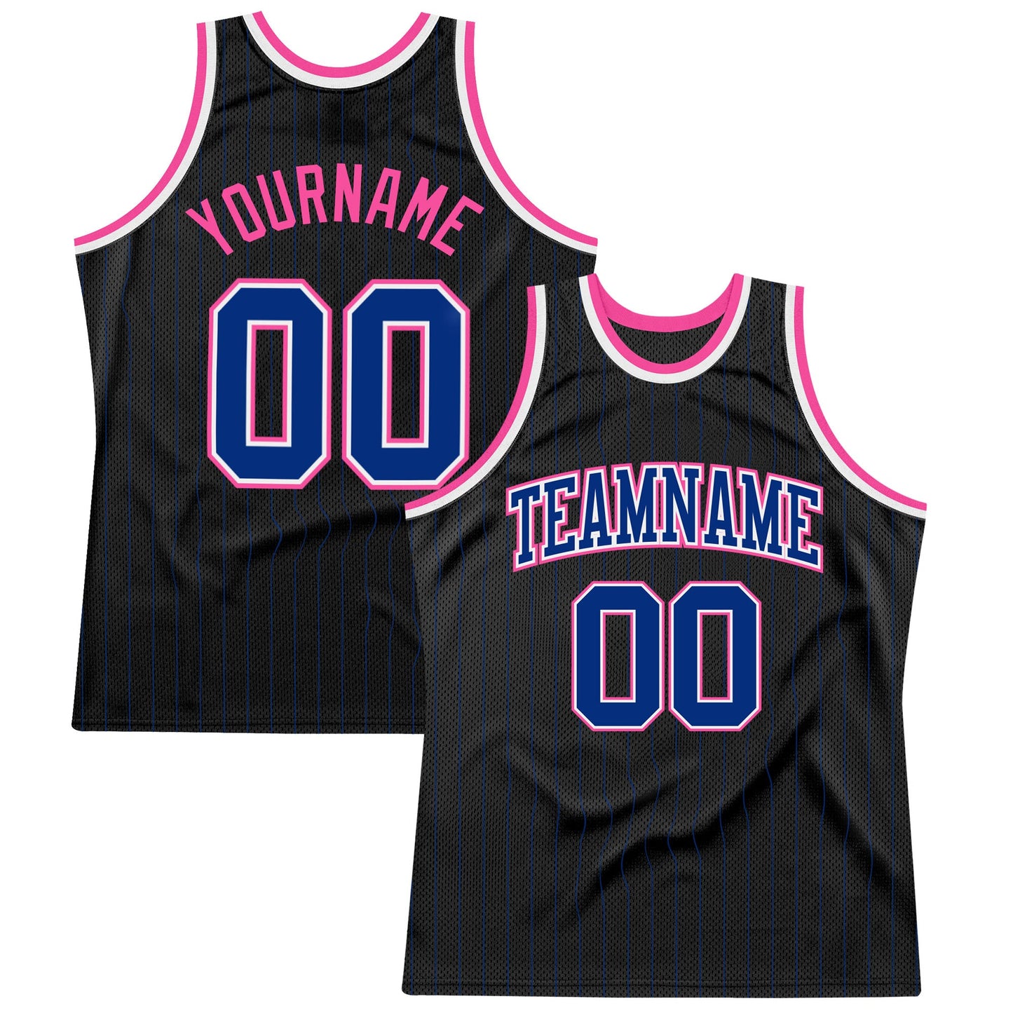 Custom Black Royal Pinstripe Royal-Pink Authentic Basketball Jersey - Main View