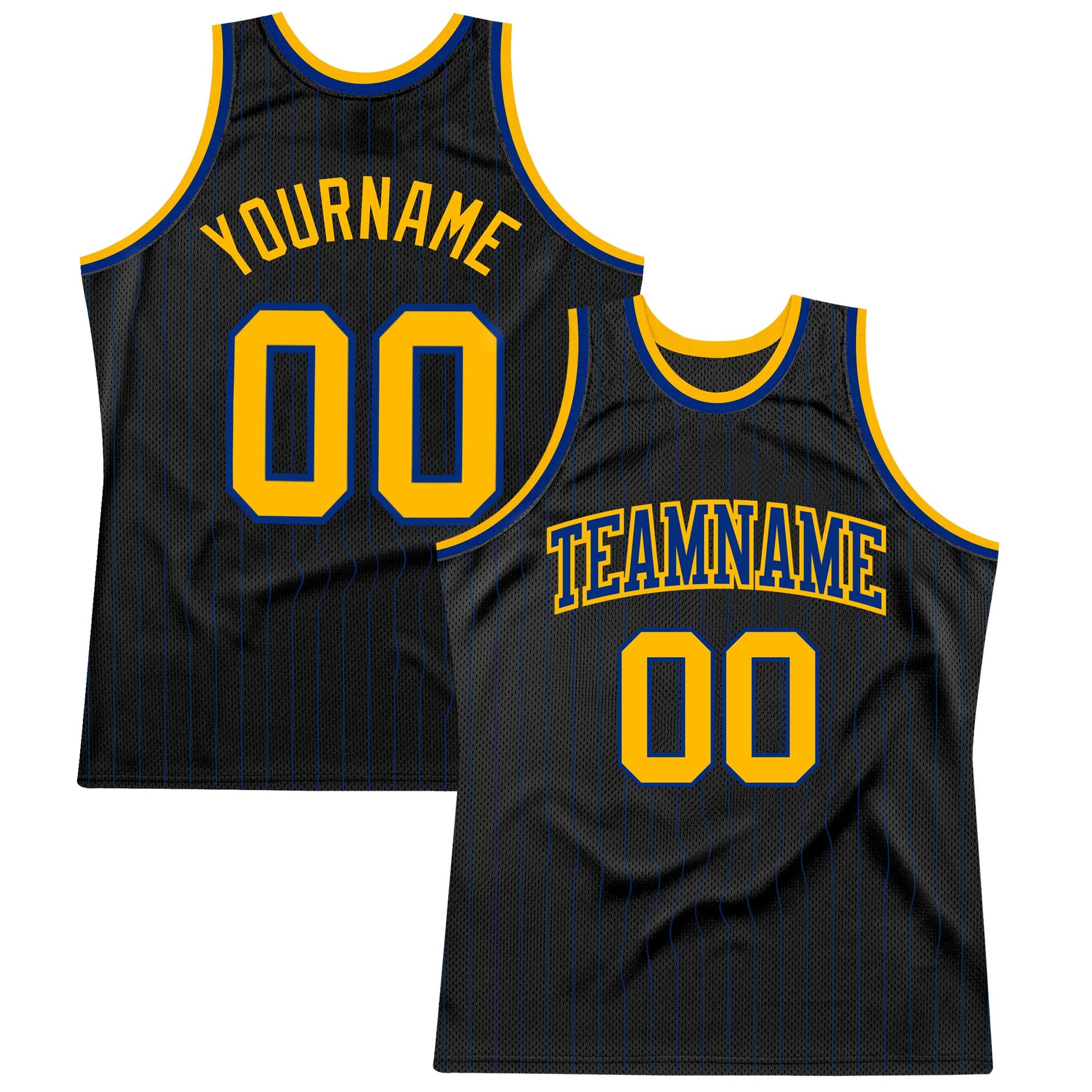 Custom Black Royal Pinstripe Gold-Royal Authentic Basketball Jersey - Main View