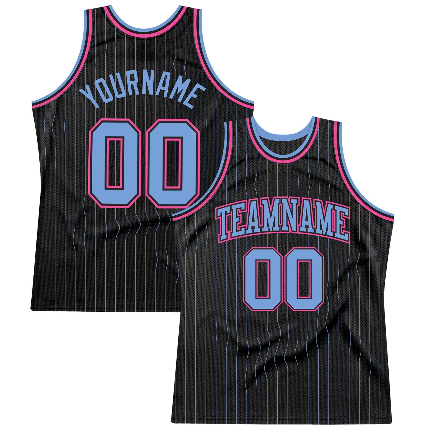 Custom Black Light Blue Pinstripe Light Blue-Pink Authentic Basketball Jersey - Main View