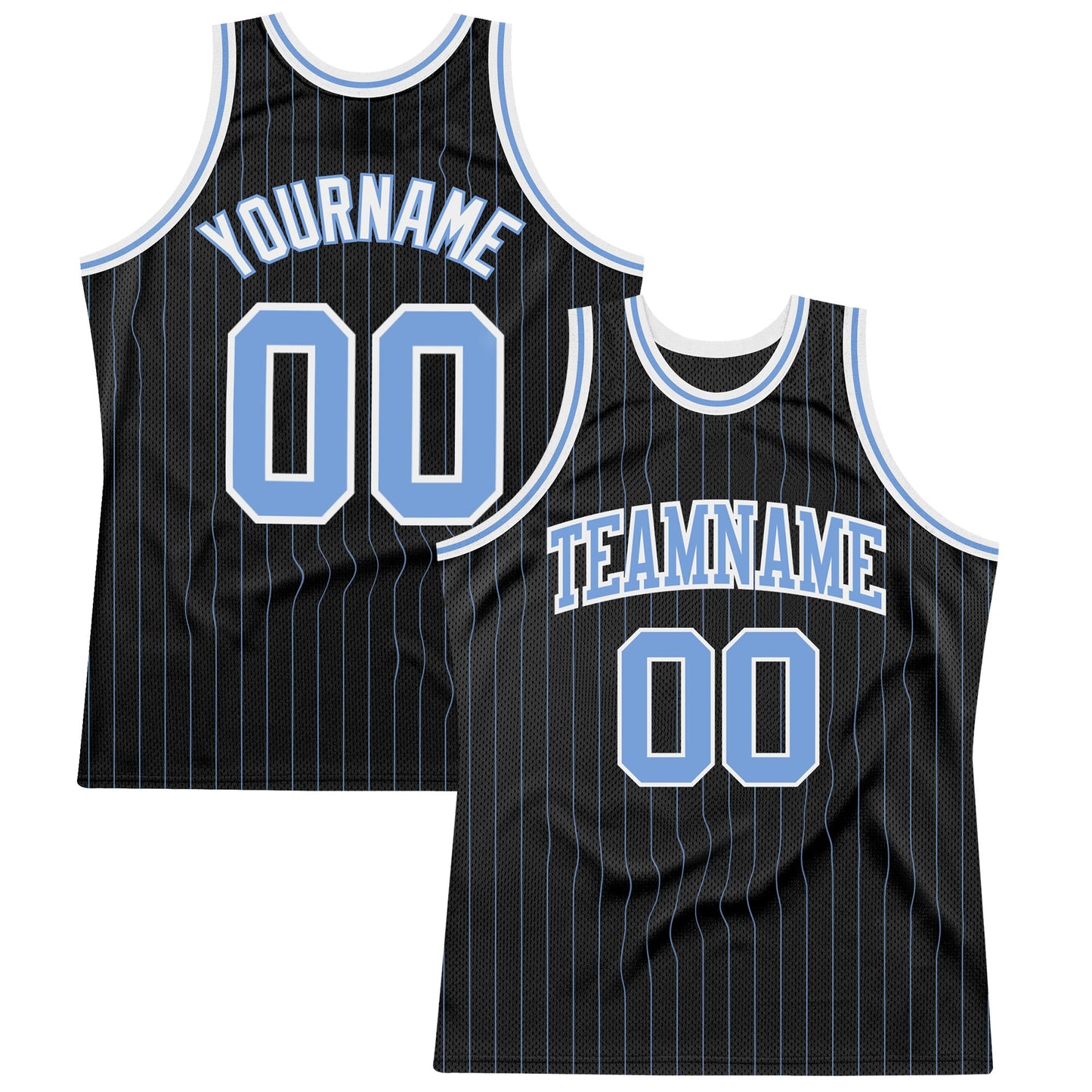 Custom Black Light Blue Pinstripe Light Blue-White Authentic Basketball Jersey - Main View