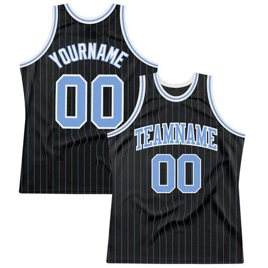 Custom Black Light Blue Pinstripe Light Blue-White Authentic Basketball Jersey - Main View