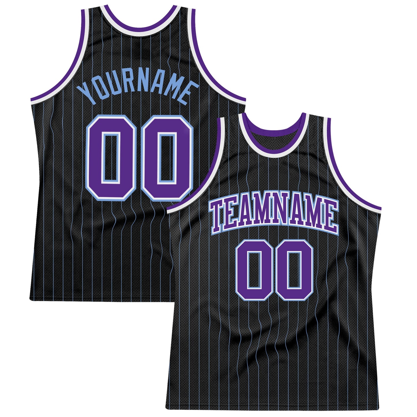 Custom Black Light Blue Pinstripe Purple-Light Blue Authentic Basketball Jersey - Main View