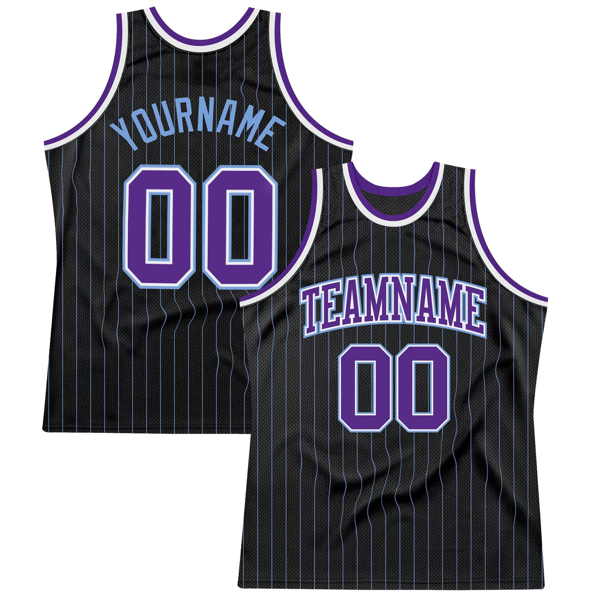 Custom Black Light Blue Pinstripe Purple-Light Blue Authentic Basketball Jersey - Main View