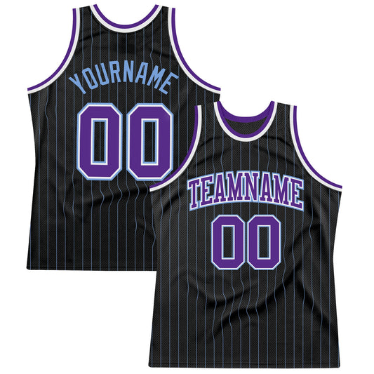 Custom Black Light Blue Pinstripe Purple-Light Blue Authentic Basketball Jersey - Main View