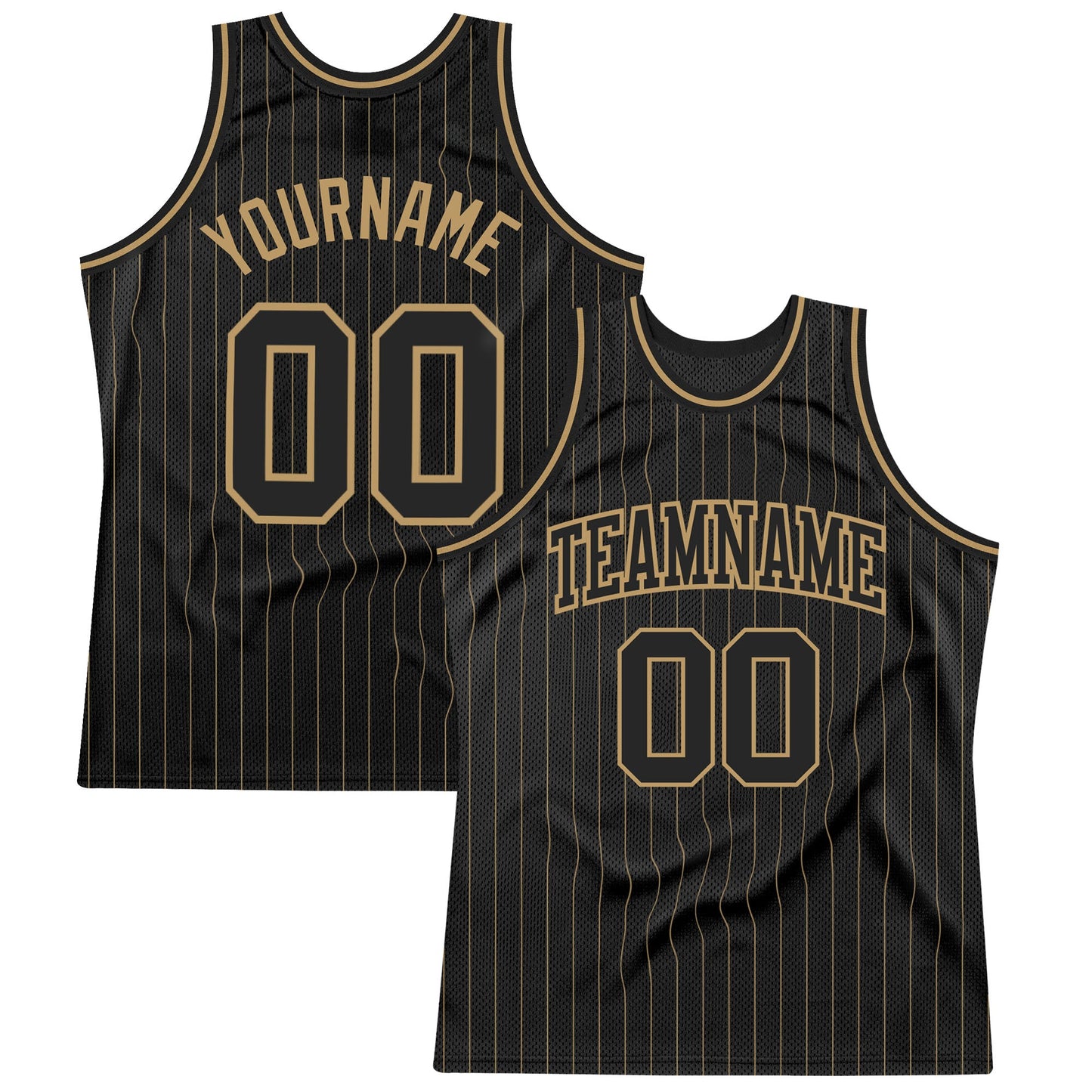 Custom Black Old Gold Pinstripe Black-Old Gold Authentic Basketball Jersey - Main View
