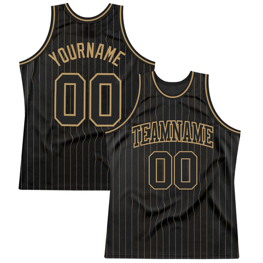 Custom Black Old Gold Pinstripe Black-Old Gold Authentic Basketball Jersey - Main View