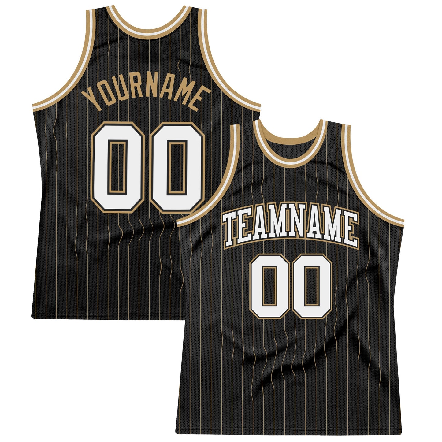 Custom Black Old Gold Pinstripe White-Old Gold Authentic Basketball Jersey - Main View