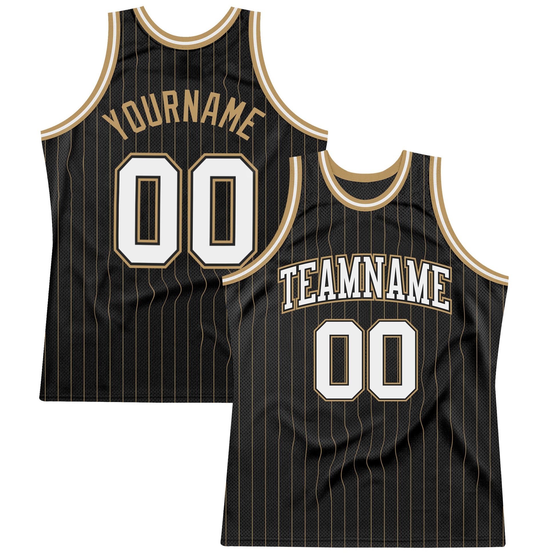 Custom Black Old Gold Pinstripe White-Old Gold Authentic Basketball Jersey - Main View