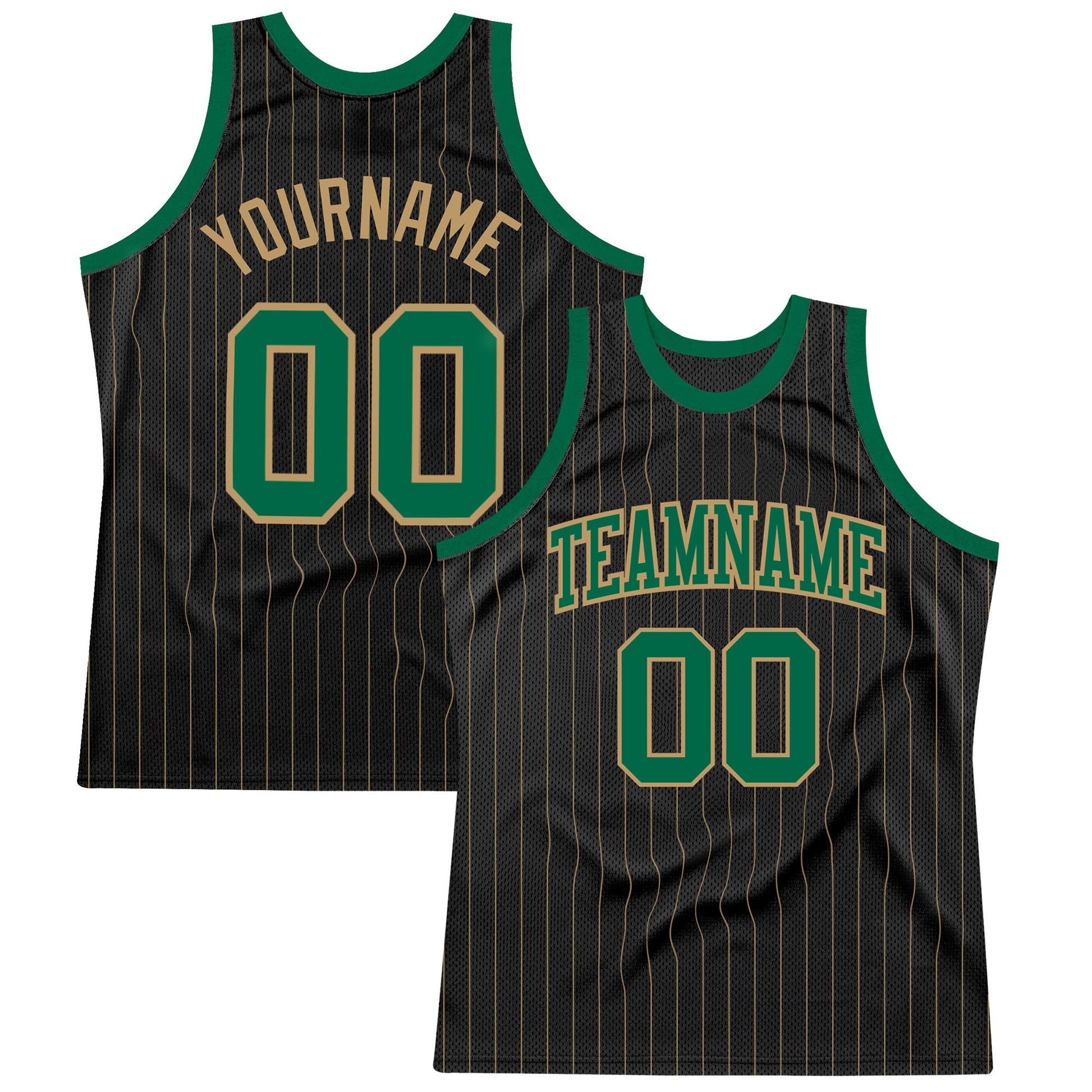 Custom Black Old Gold Pinstripe Kelly Green-Old Gold Authentic Basketball Jersey - Main View
