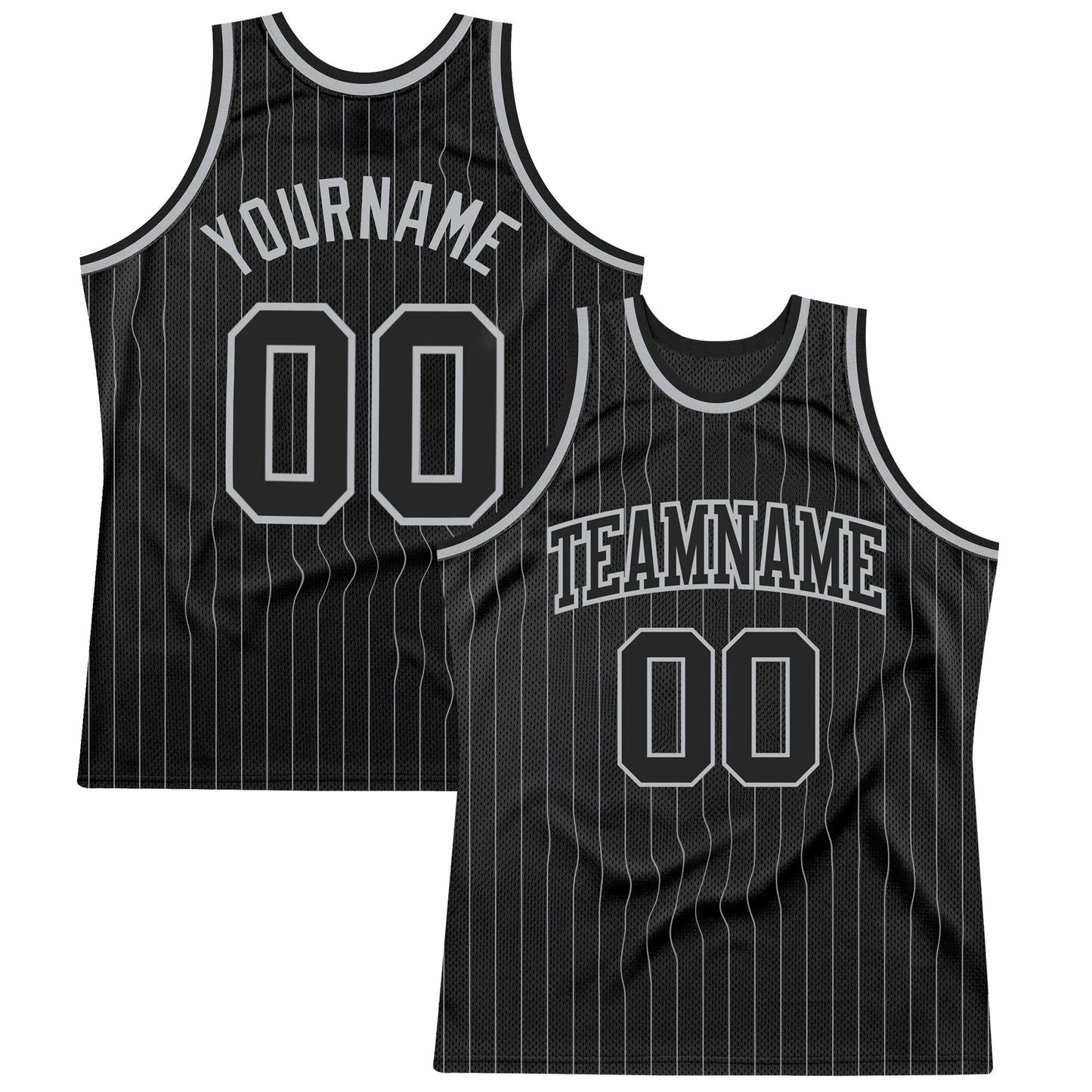Custom Black Gray Pinstripe Black-Gray Authentic Basketball Jersey - Main View