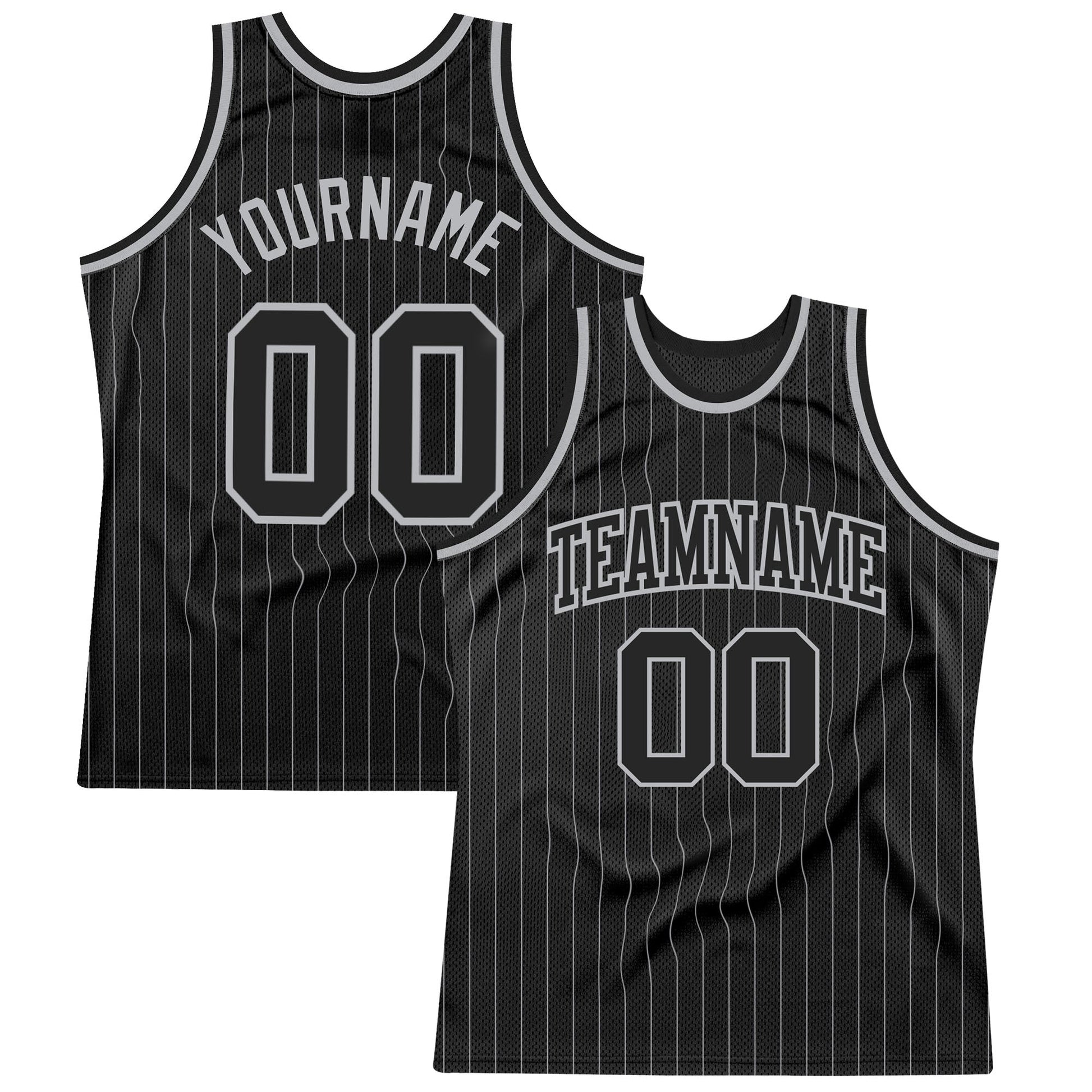 Custom Black Gray Pinstripe Black-Gray Authentic Basketball Jersey - Main View