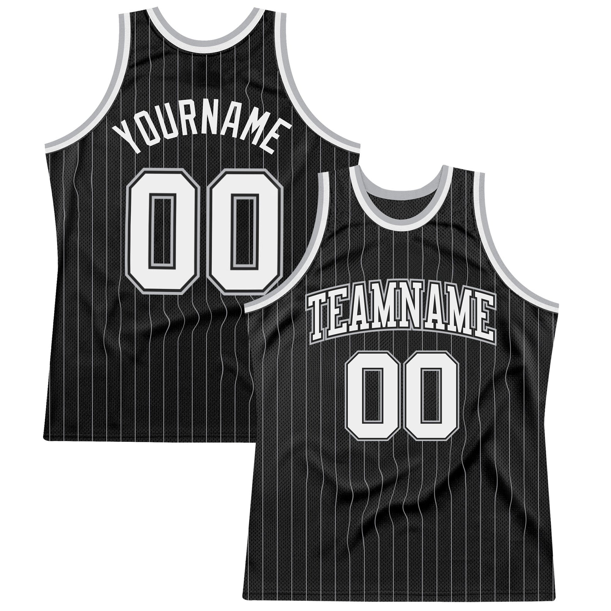 Custom Black Gray Pinstripe White-Gray Authentic Basketball Jersey - Main View
