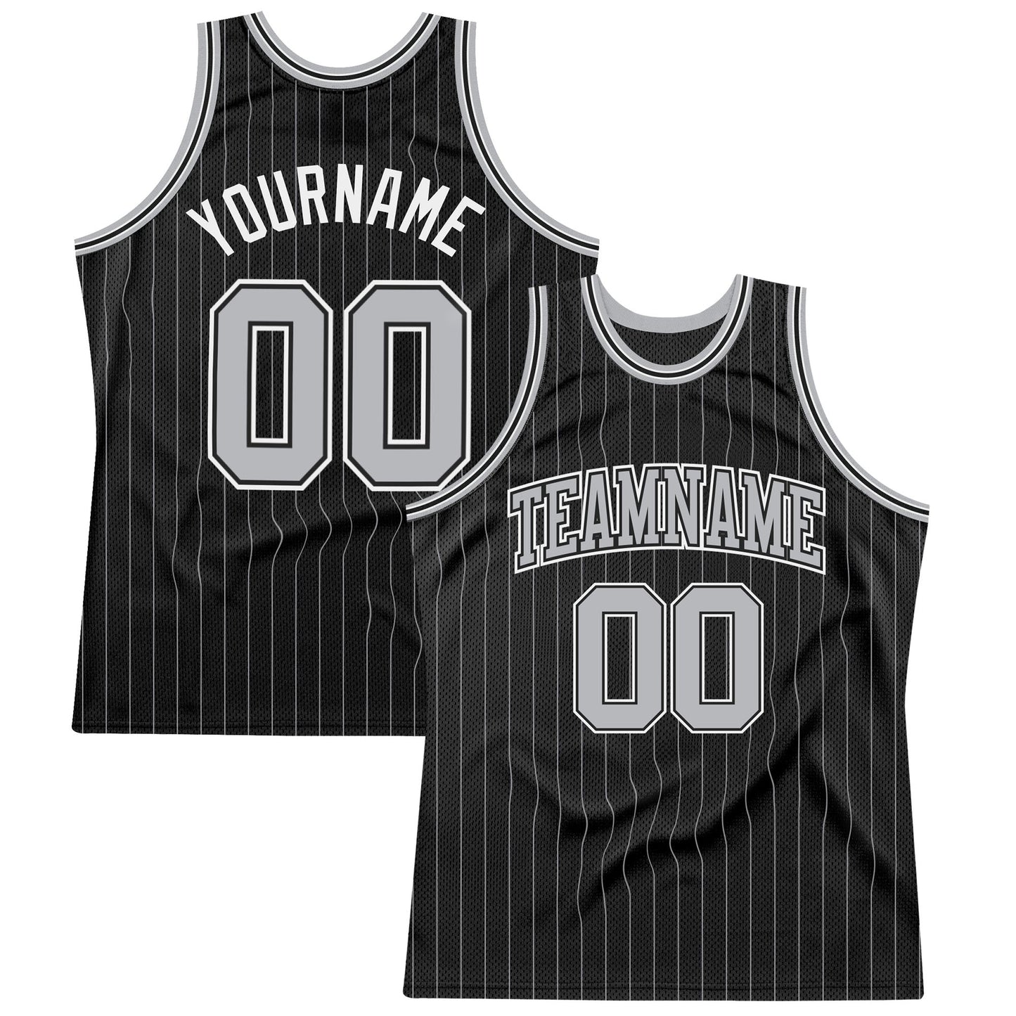 Custom Black Gray Pinstripe Gray-Black Authentic Basketball Jersey - Main View