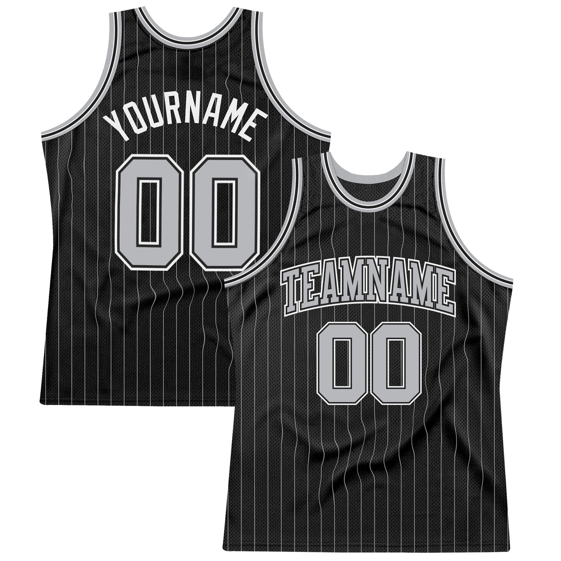 Custom Black Gray Pinstripe Gray-Black Authentic Basketball Jersey - Main View