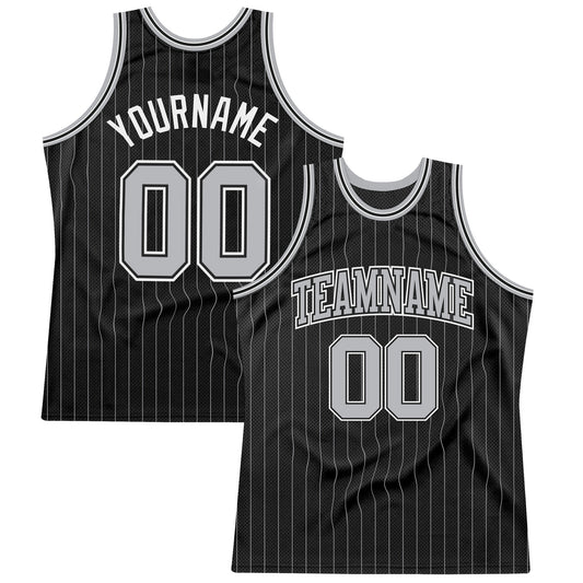 Custom Black Gray Pinstripe Gray-Black Authentic Basketball Jersey - Main View