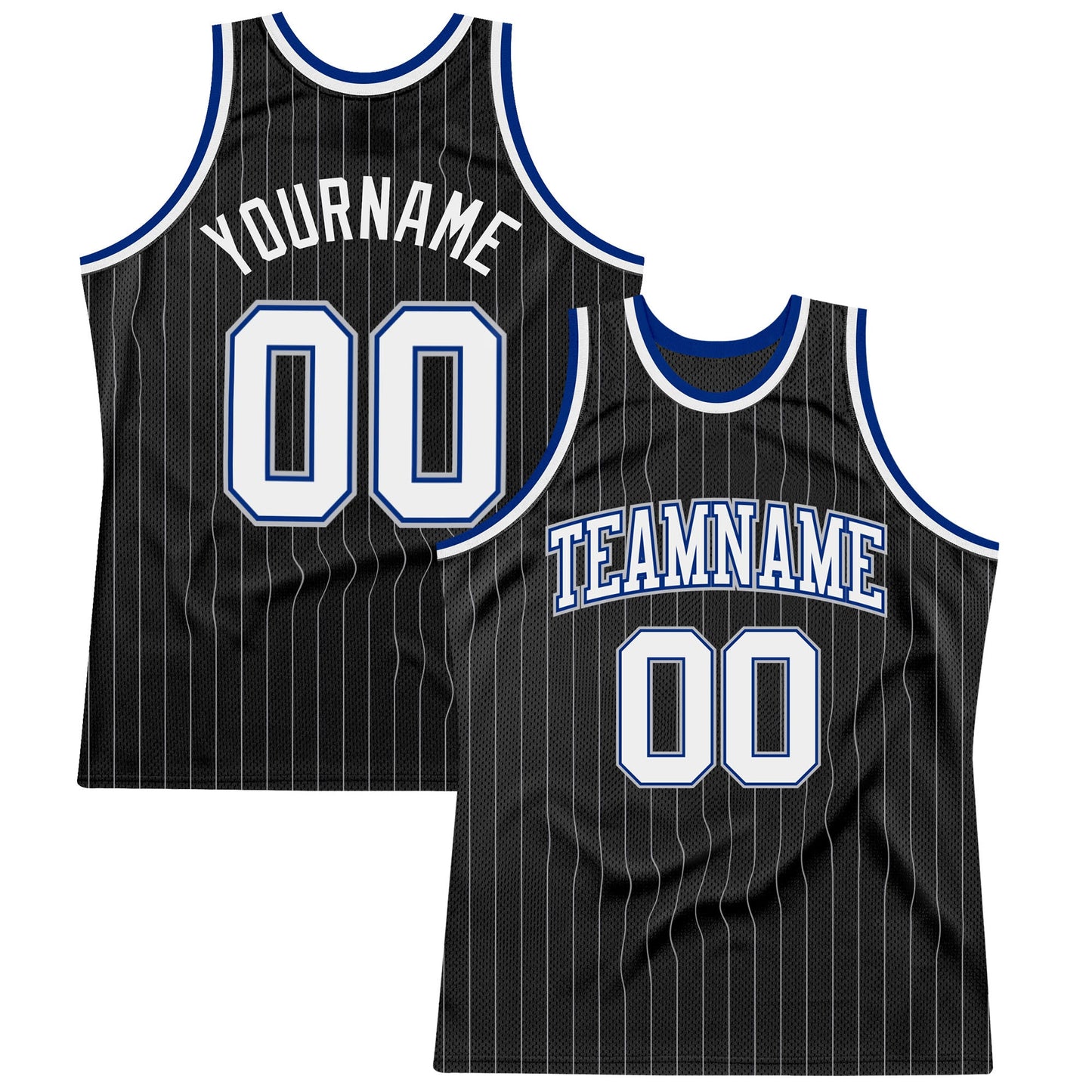 Custom Black Gray Pinstripe White-Royal Authentic Basketball Jersey - Main View