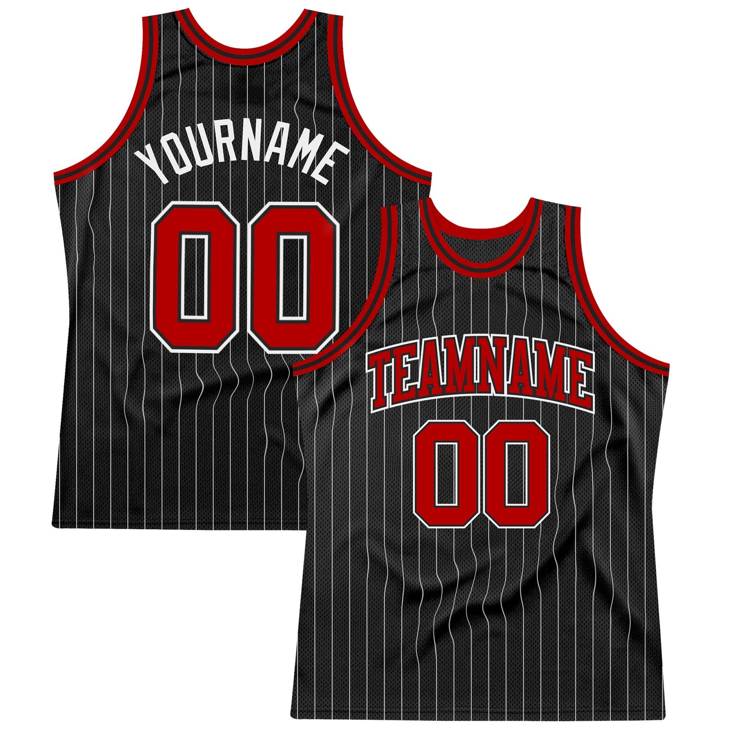 Custom Black White Pinstripe Red-White Authentic Basketball Jersey - Main View