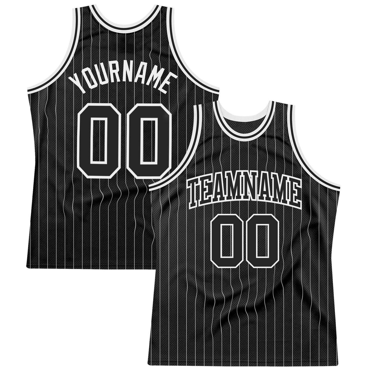 Custom Black White Pinstripe Black-White Authentic Basketball Jersey - Main View