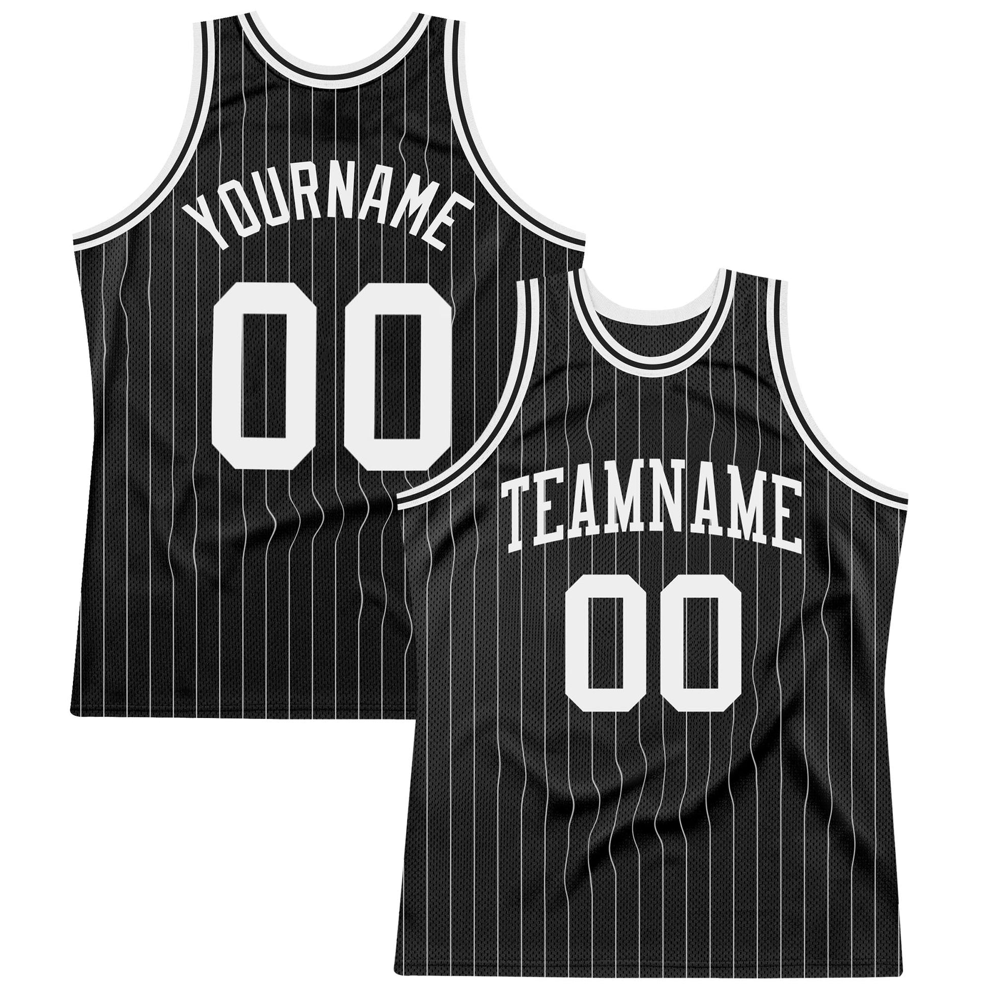 Custom Black White Pinstripe White Authentic Basketball Jersey - Main View
