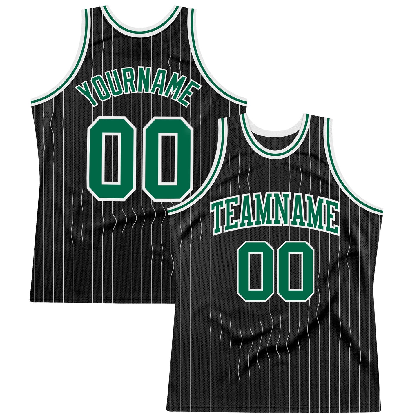 Custom Black White Pinstripe Kelly Green-White Authentic Basketball Jersey - Main View