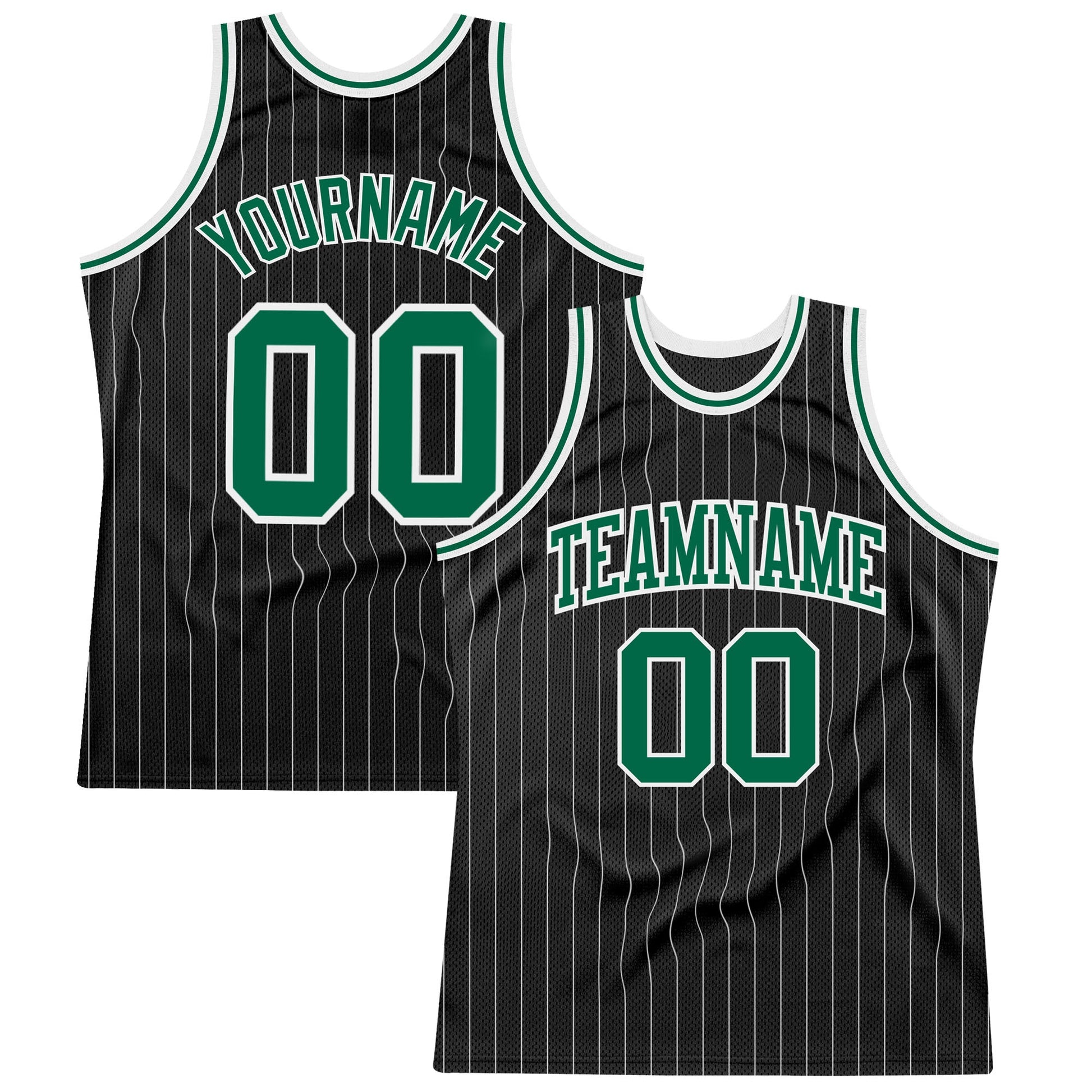 Custom Black White Pinstripe Kelly Green-White Authentic Basketball Jersey - Main View