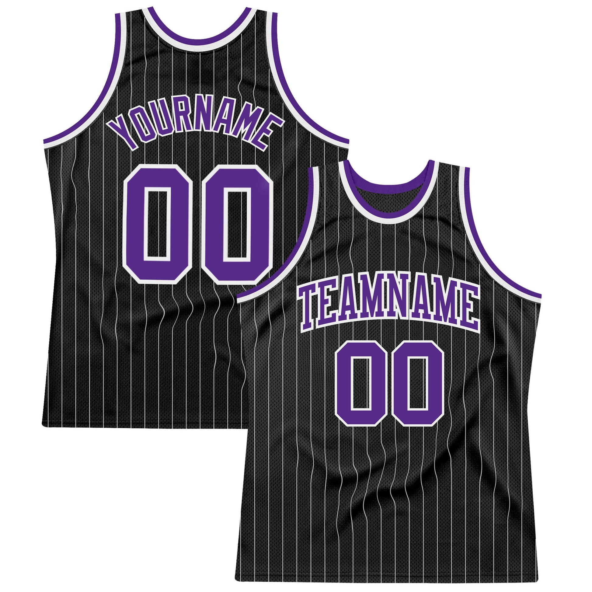 Custom Black White Pinstripe Purple-White Authentic Basketball Jersey - Main View