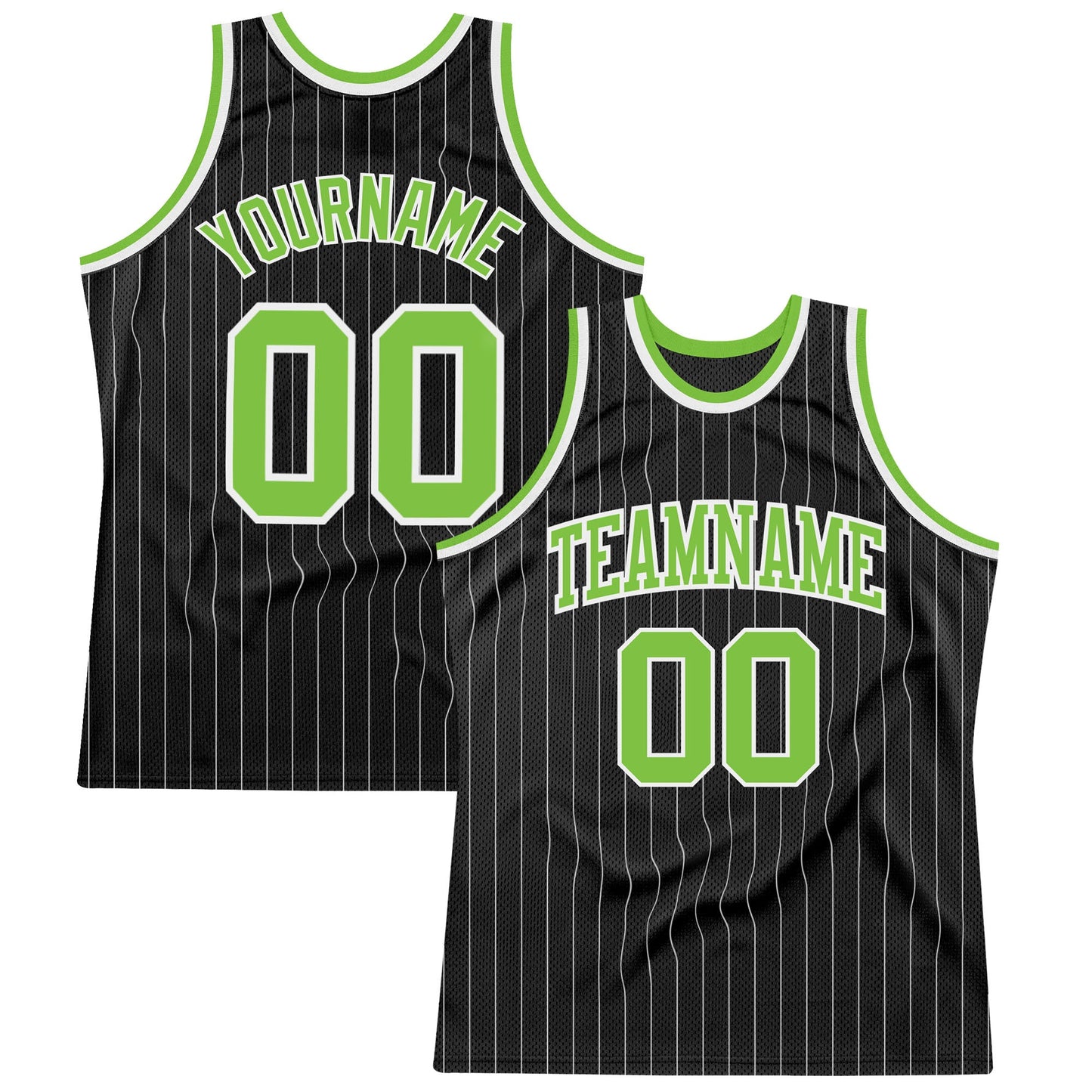 Custom Black White Pinstripe Neon Green-White Authentic Basketball Jersey - Main View