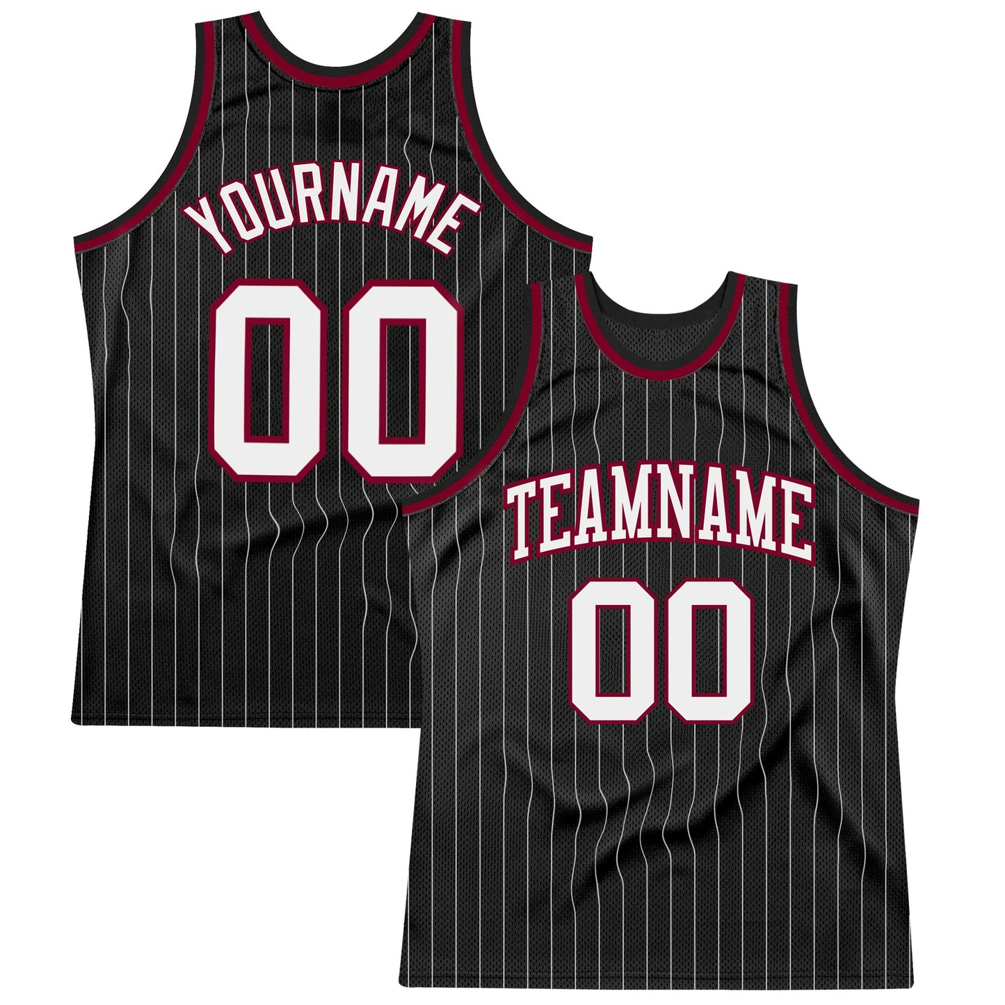 Custom Black White Pinstripe White-Maroon Authentic Basketball Jersey - Main View