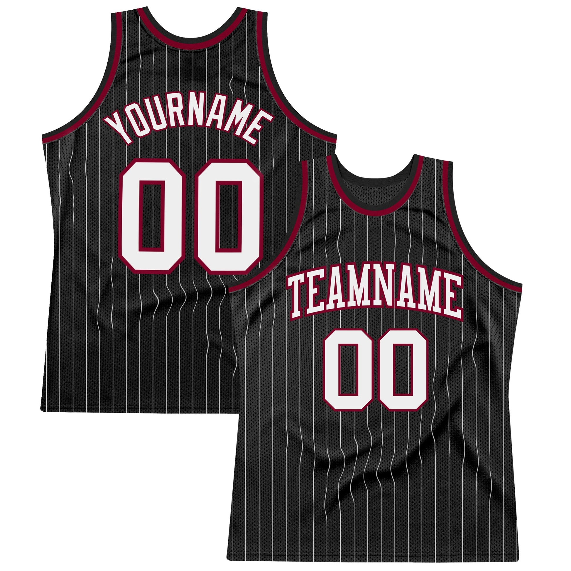 Custom Black White Pinstripe White-Maroon Authentic Basketball Jersey - Main View