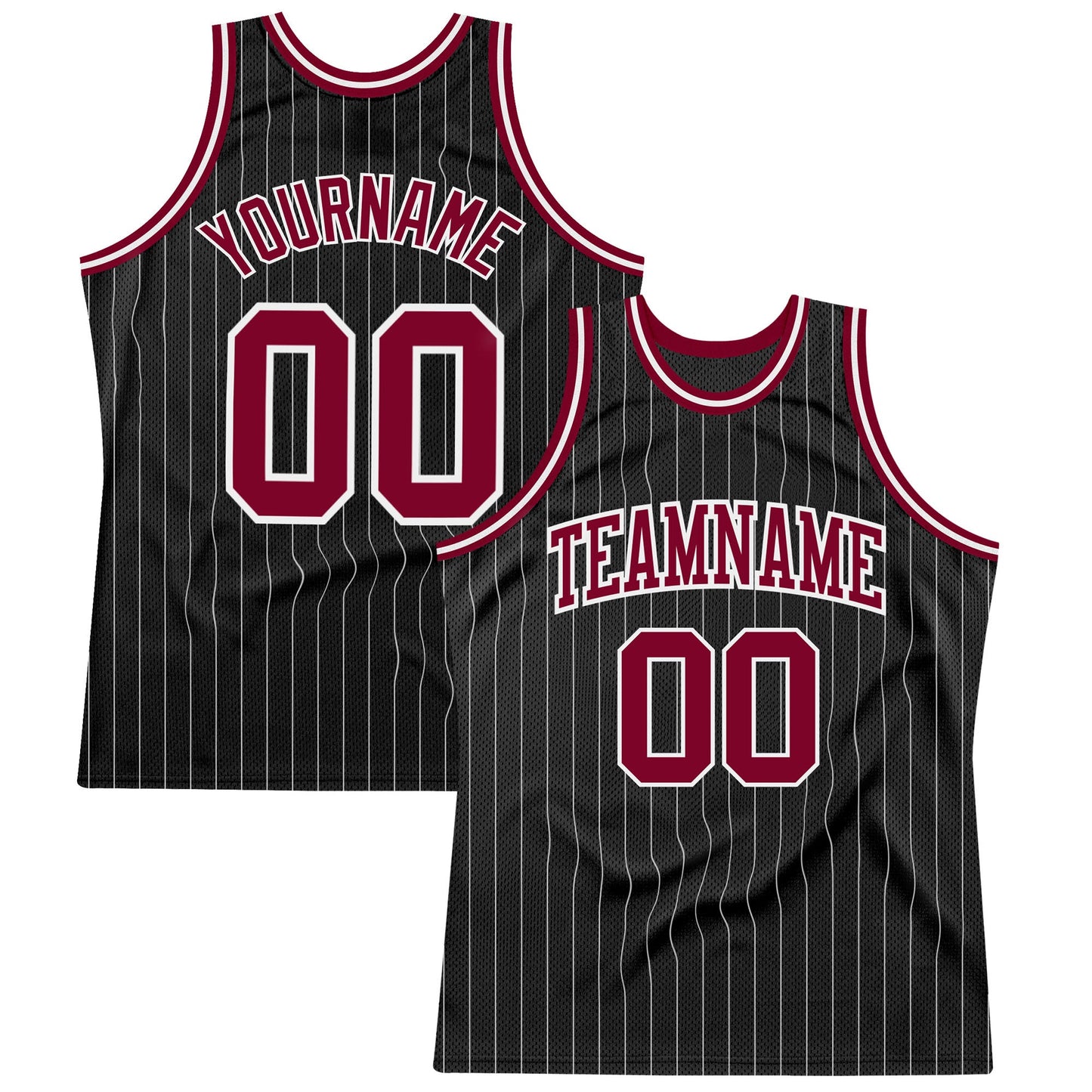 Custom Black White Pinstripe Maroon-White Authentic Basketball Jersey - Main View