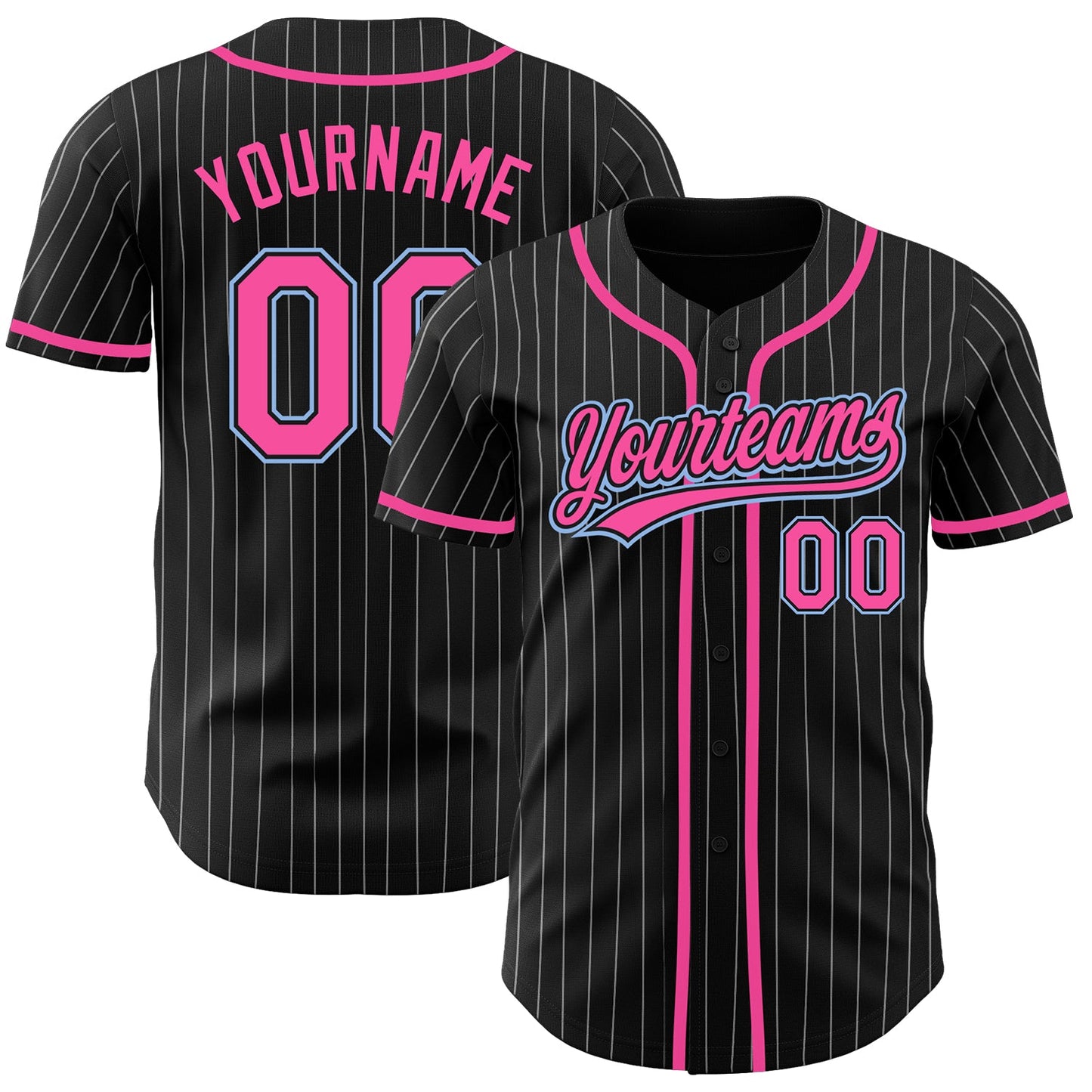 Custom Black White Pinstripe Pink-Light Blue Authentic Baseball Jersey - Main View