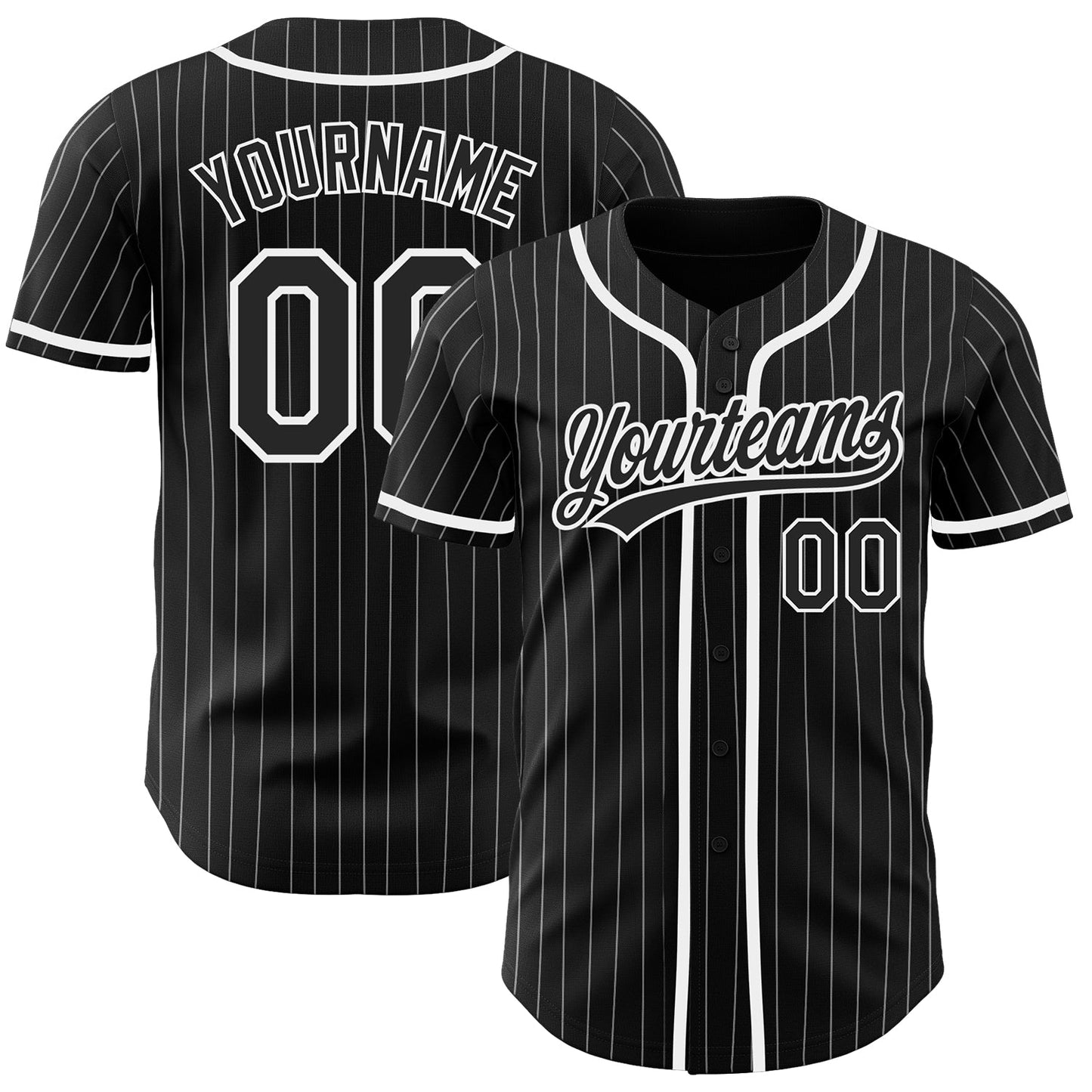 Custom Black White Pinstripe Black Authentic Baseball Jersey - Main View