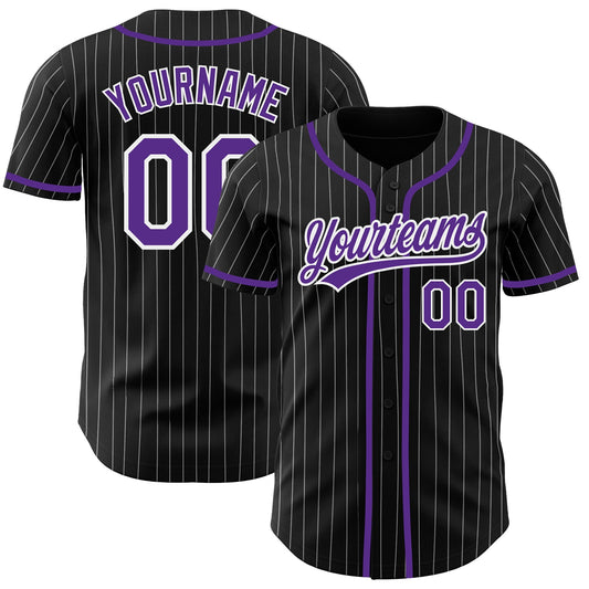 Custom Black White Pinstripe Purple Authentic Baseball Jersey - Main View