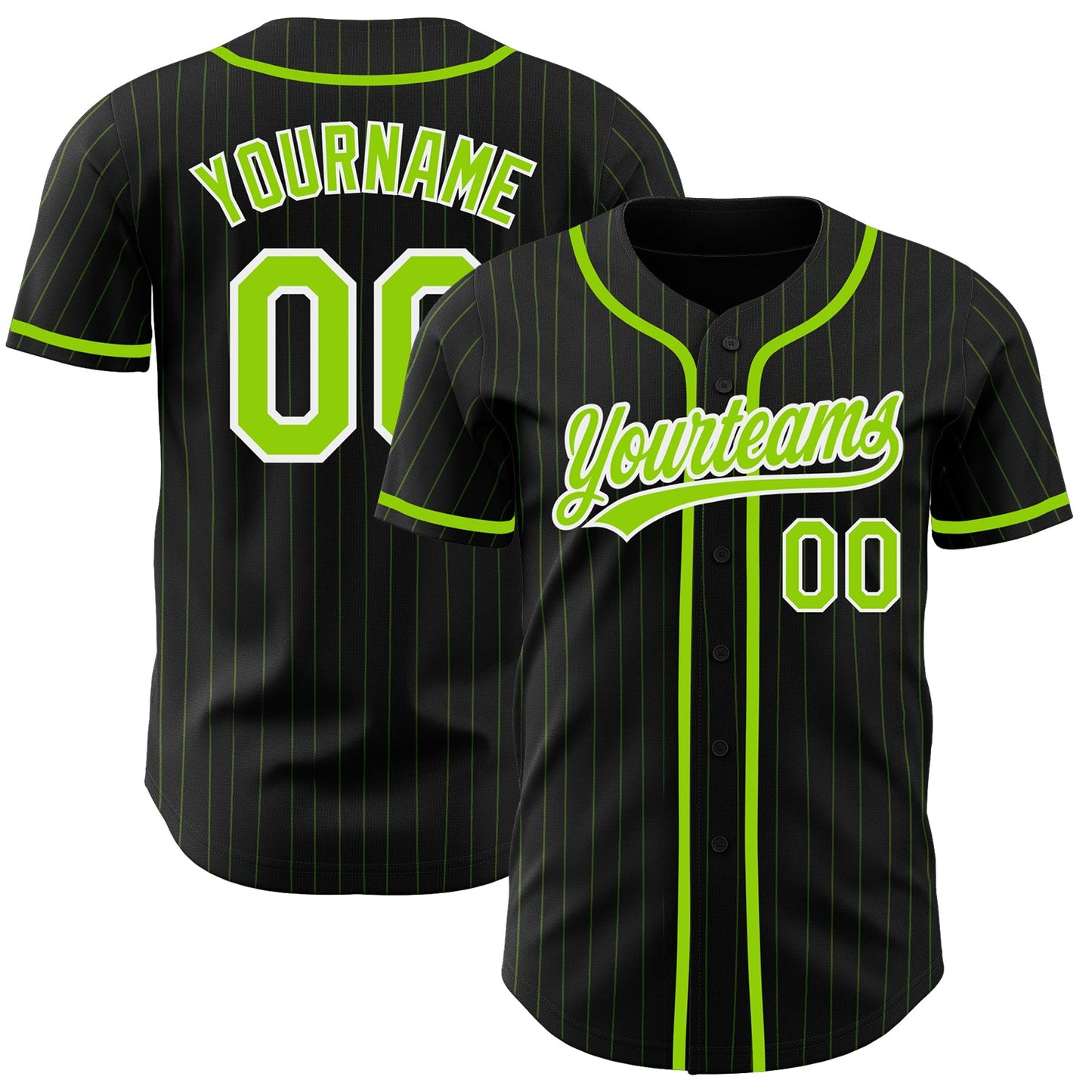 Custom Black Neon Green Pinstripe Neon Green Authentic Baseball Jersey - Main View